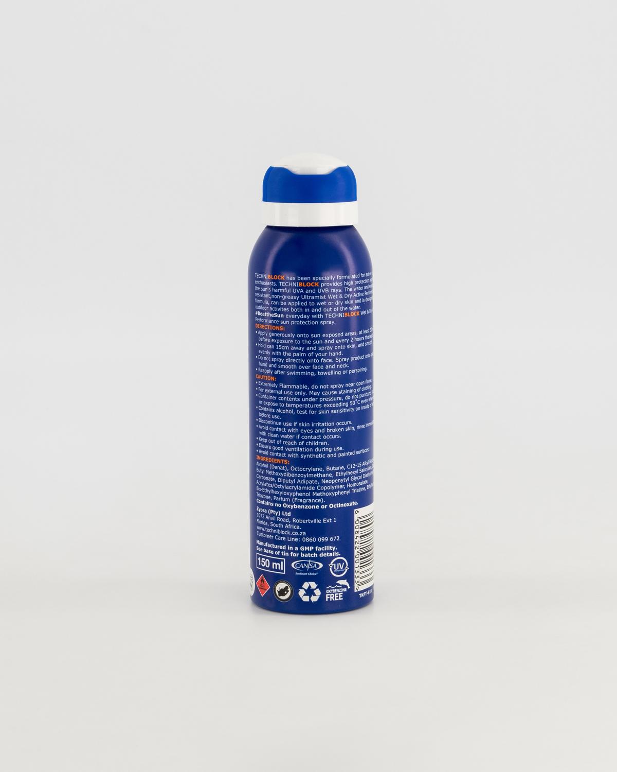 Techniblock SPF50 Sunblock Spray 150ml Water-Resistant