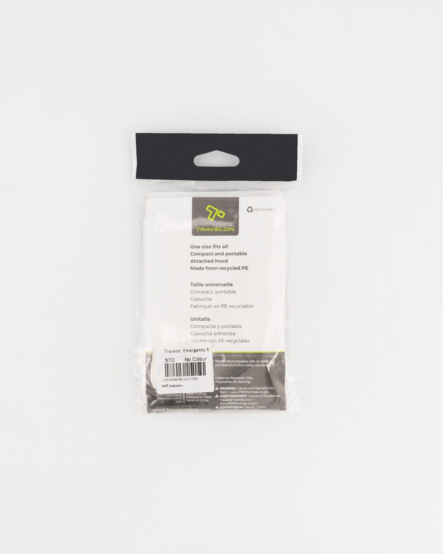 Travelon Emergency Rain Poncho Lightweight Compact Waterproof Travel Gear