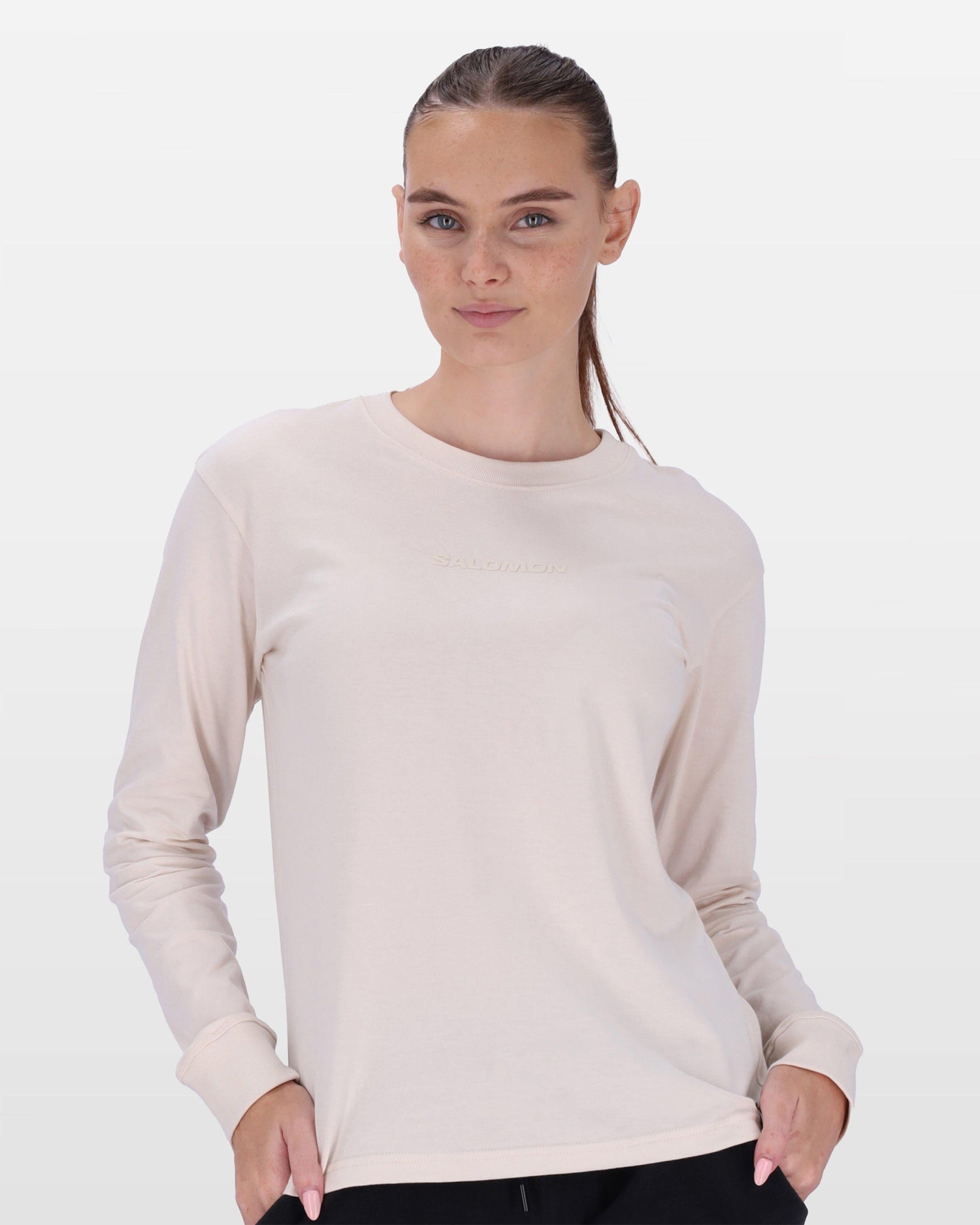 Salomon Women's Emblem Long-Sleeve T-Shirt Cotton Casual Pink
