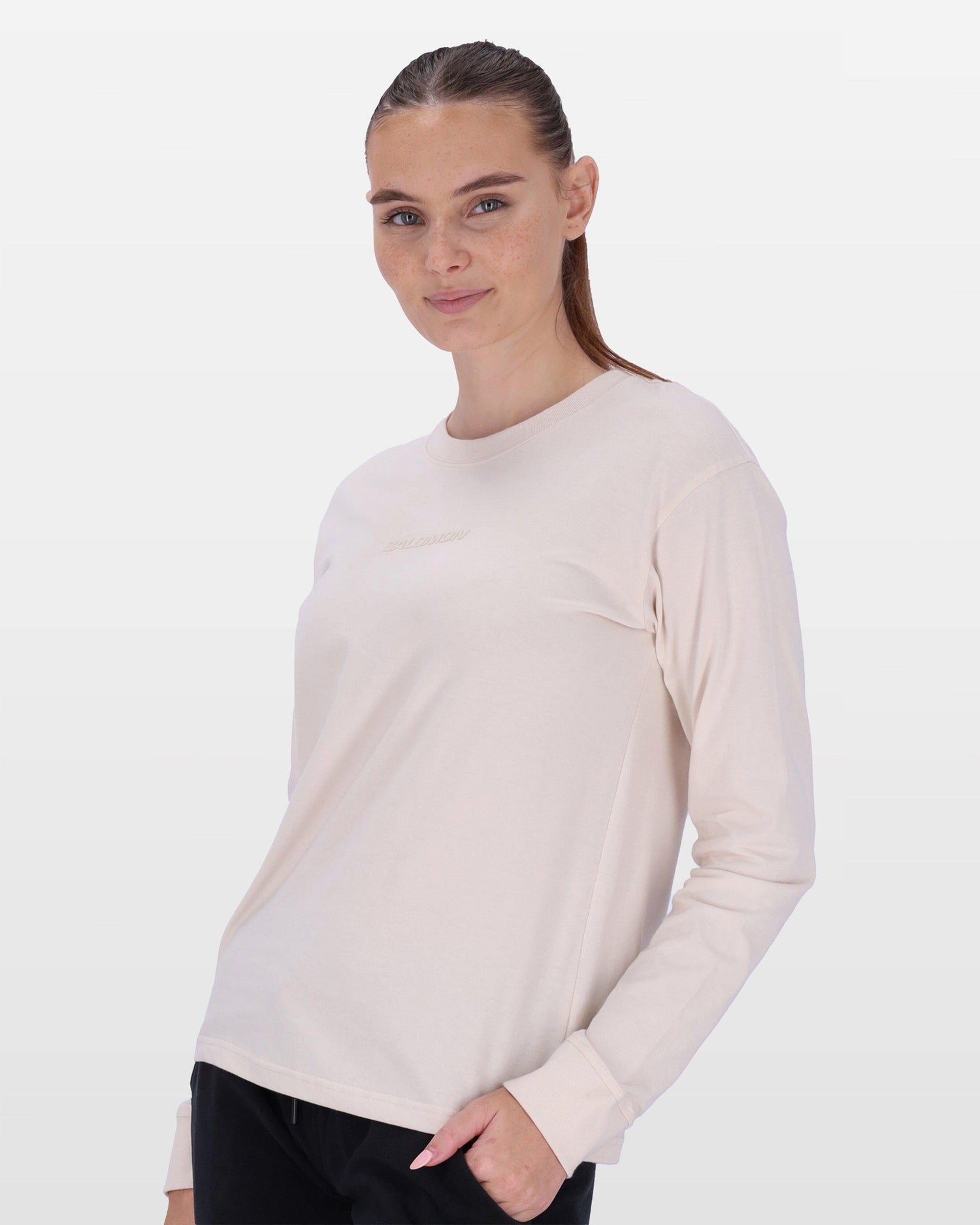 Salomon Women's Emblem Long-Sleeve T-Shirt Cotton Casual Pink