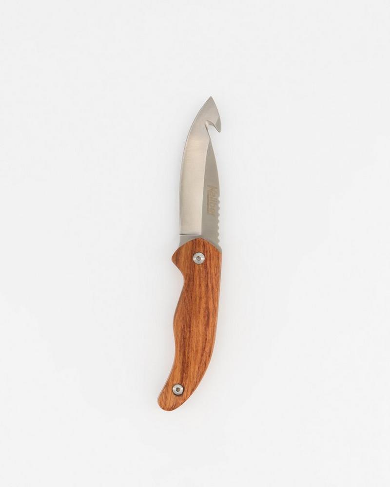 Kaliber Hunter Knife with Guthook and Leather Pouch Brown