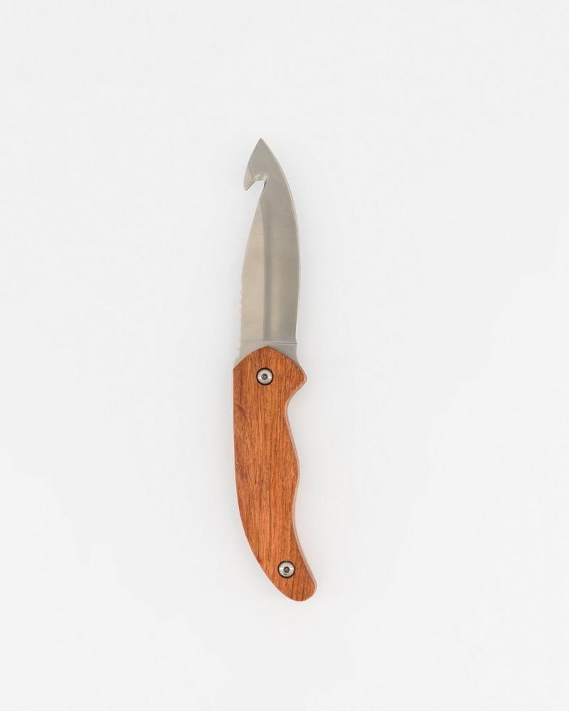 Kaliber Hunter Knife with Guthook and Leather Pouch Brown