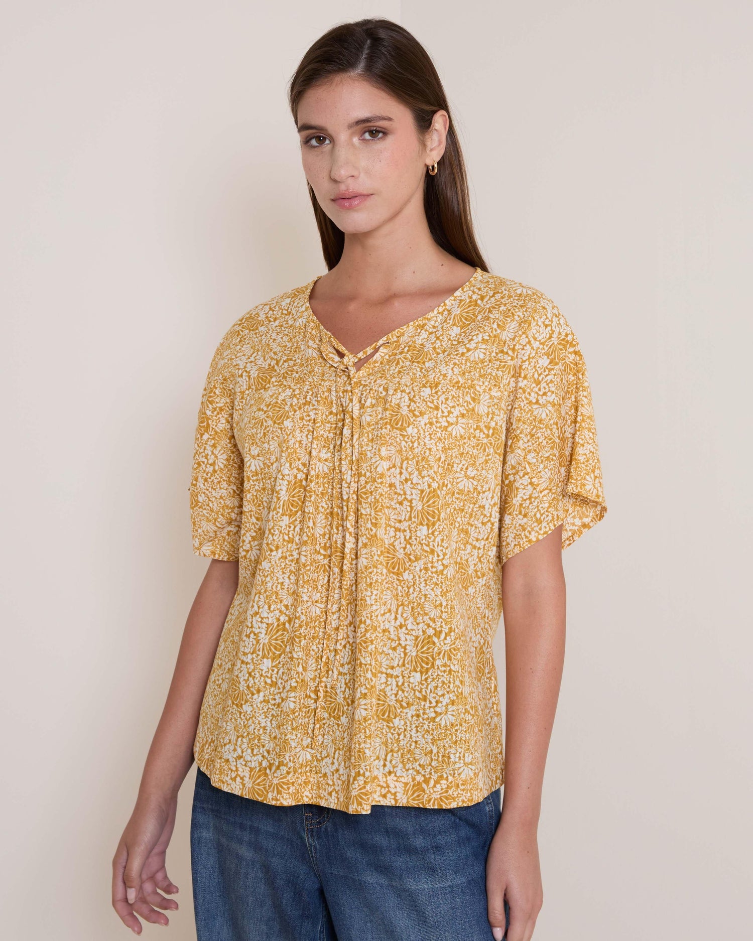 Rare Earth Barley Printed Popover Top Assorted