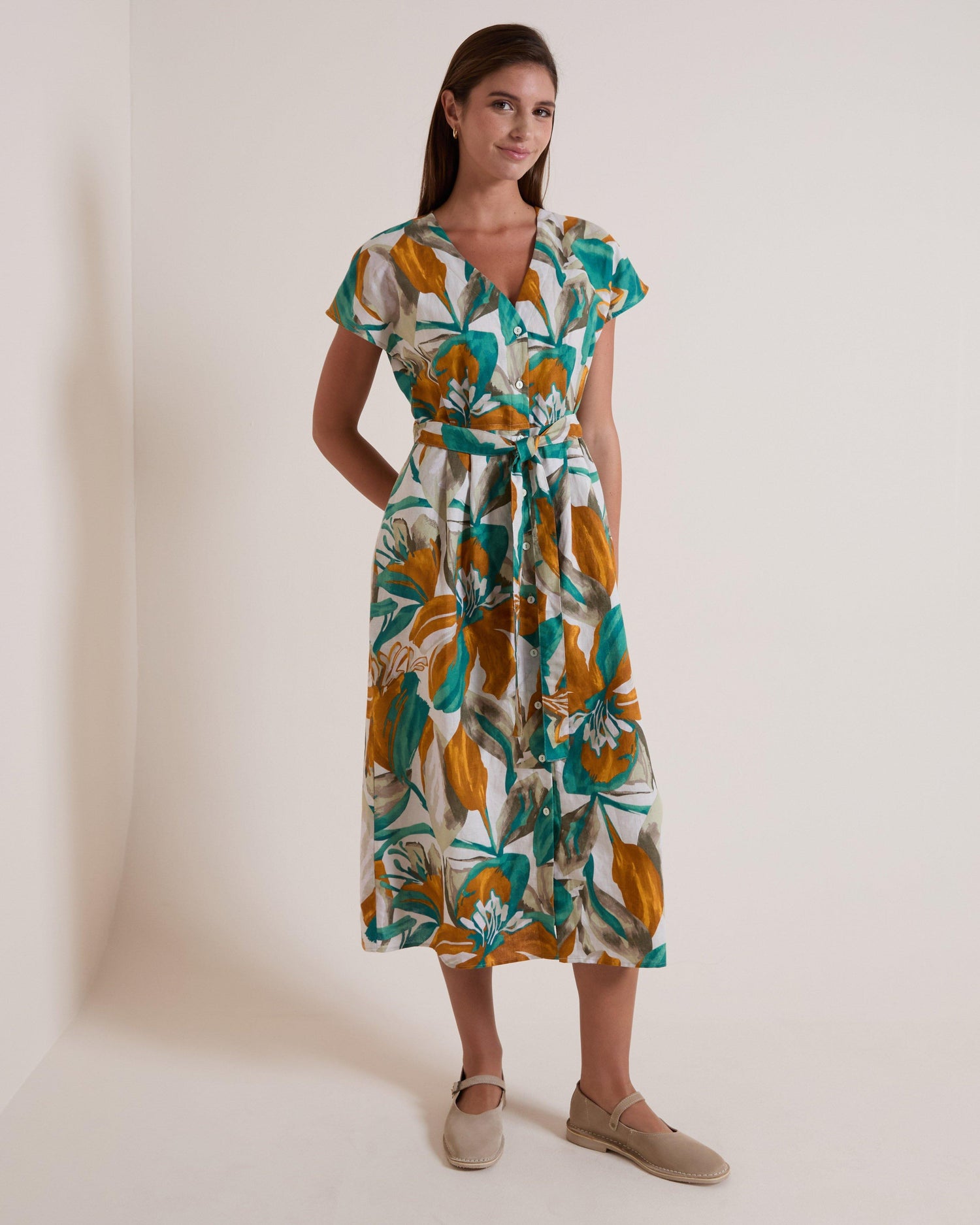Rare Earth Women’s Marigold Printed Cotton-Linen Dress