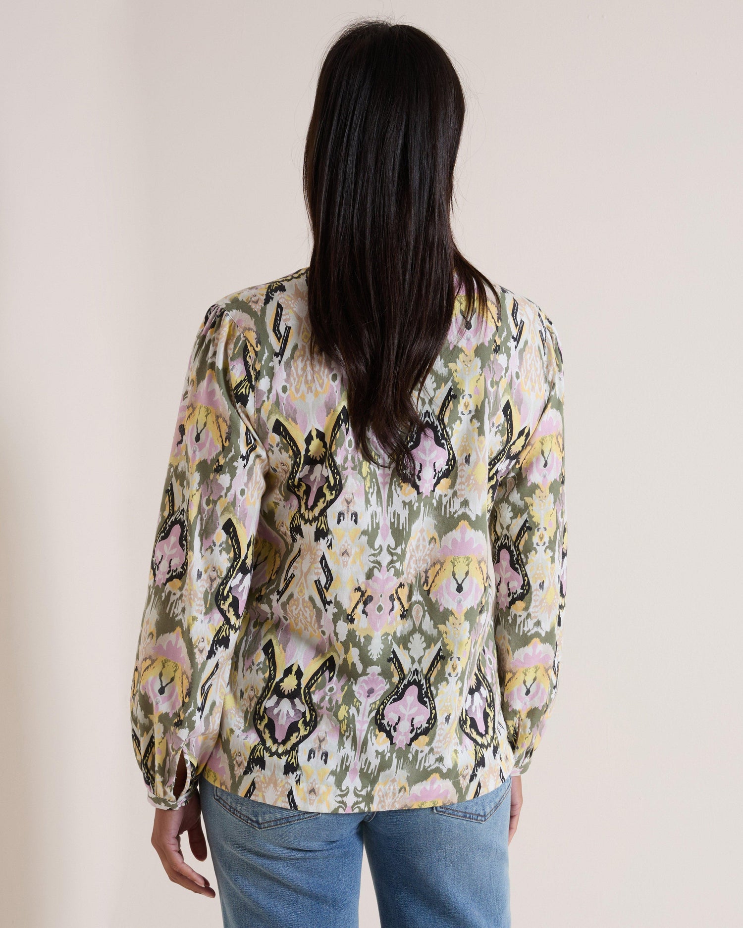 Rare Earth Women's Wisteria Blouse Printed Cotton Mandarin Collar