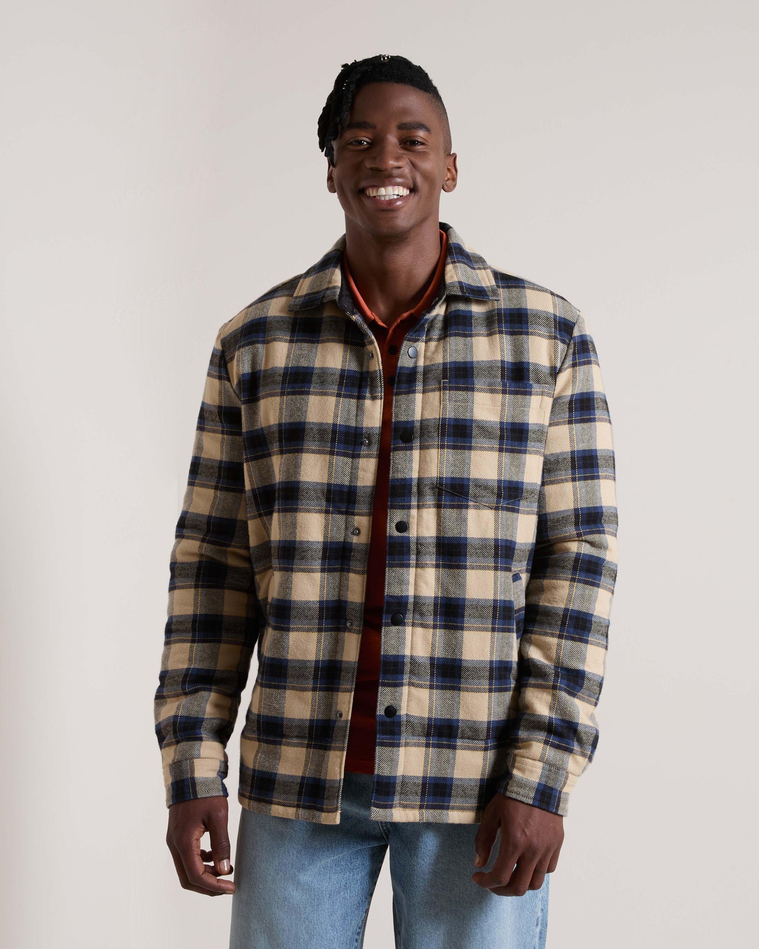 Old Khaki Men's Teddy Check Shacket Stone