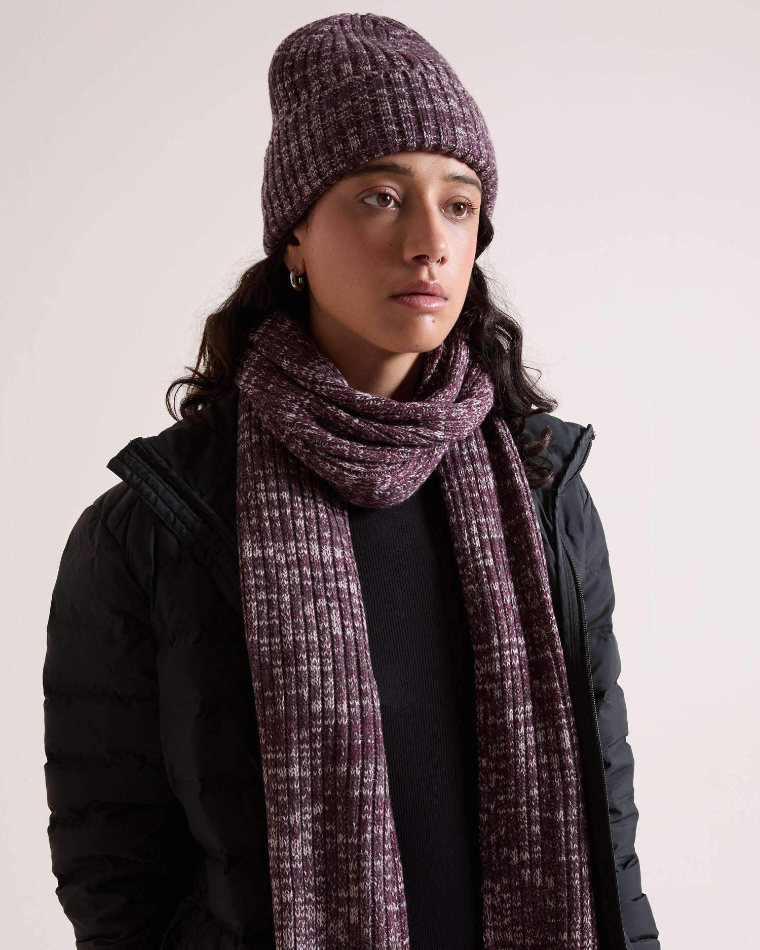 K-Way Women's Tourmaline Beanie Rib Knit Fleece Lined Plum