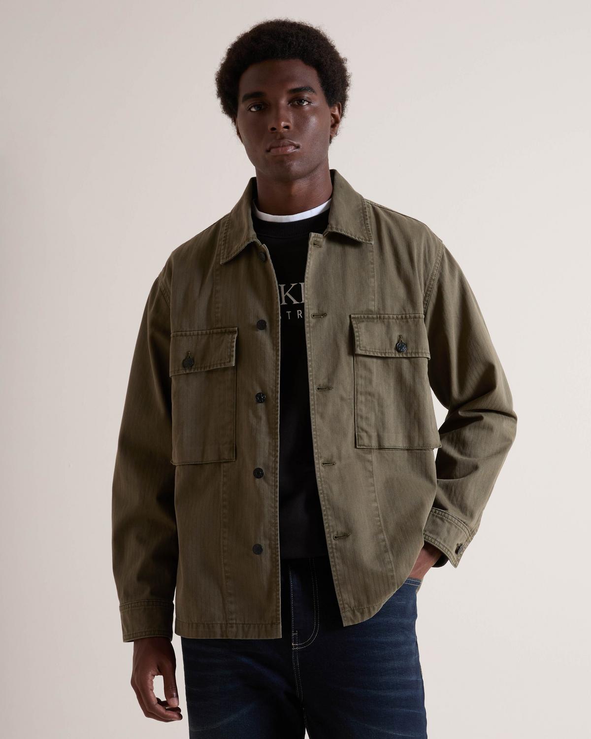 Old Khaki Sinner Herringbone Shacket Men's Casual Layering Jacket