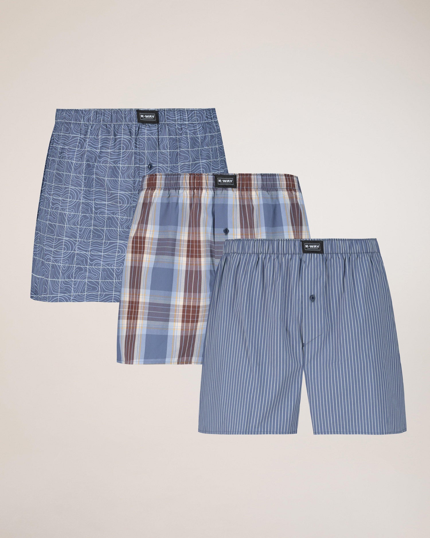 K-WAY Elements Men's Boxers 3 Pack Cotton Blue